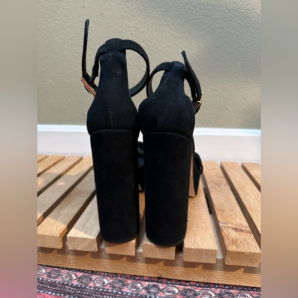 GOOD AMERICAN BLACK SUEDE STRAPPY HEELED PLATFORM SANDAL SIZE 8 - Picture 4 of 6